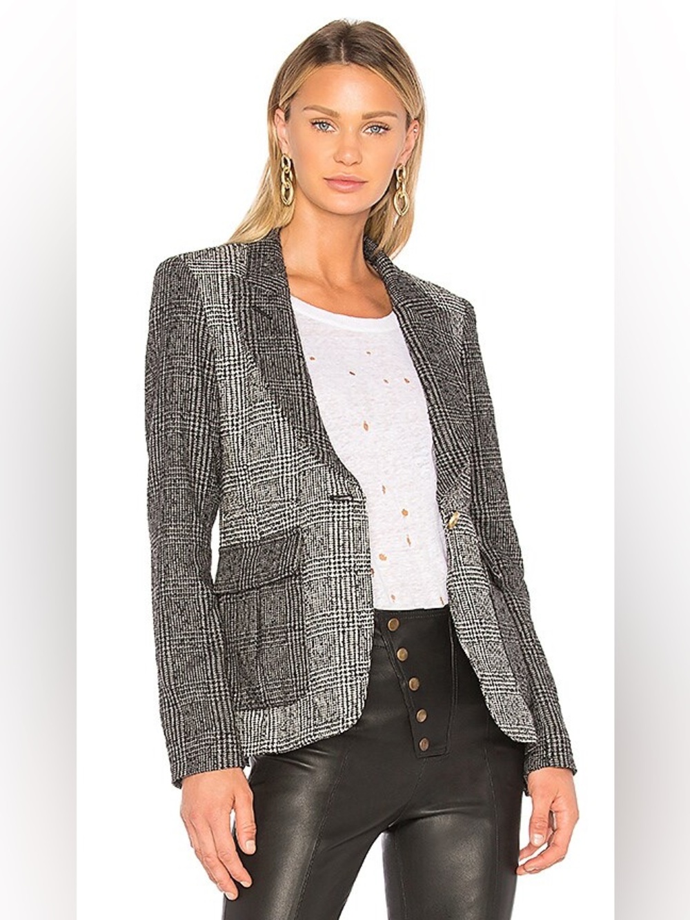 Smythe Mixed Plaid Peaked Lapel Blazer in Tonal Grey Glen Check